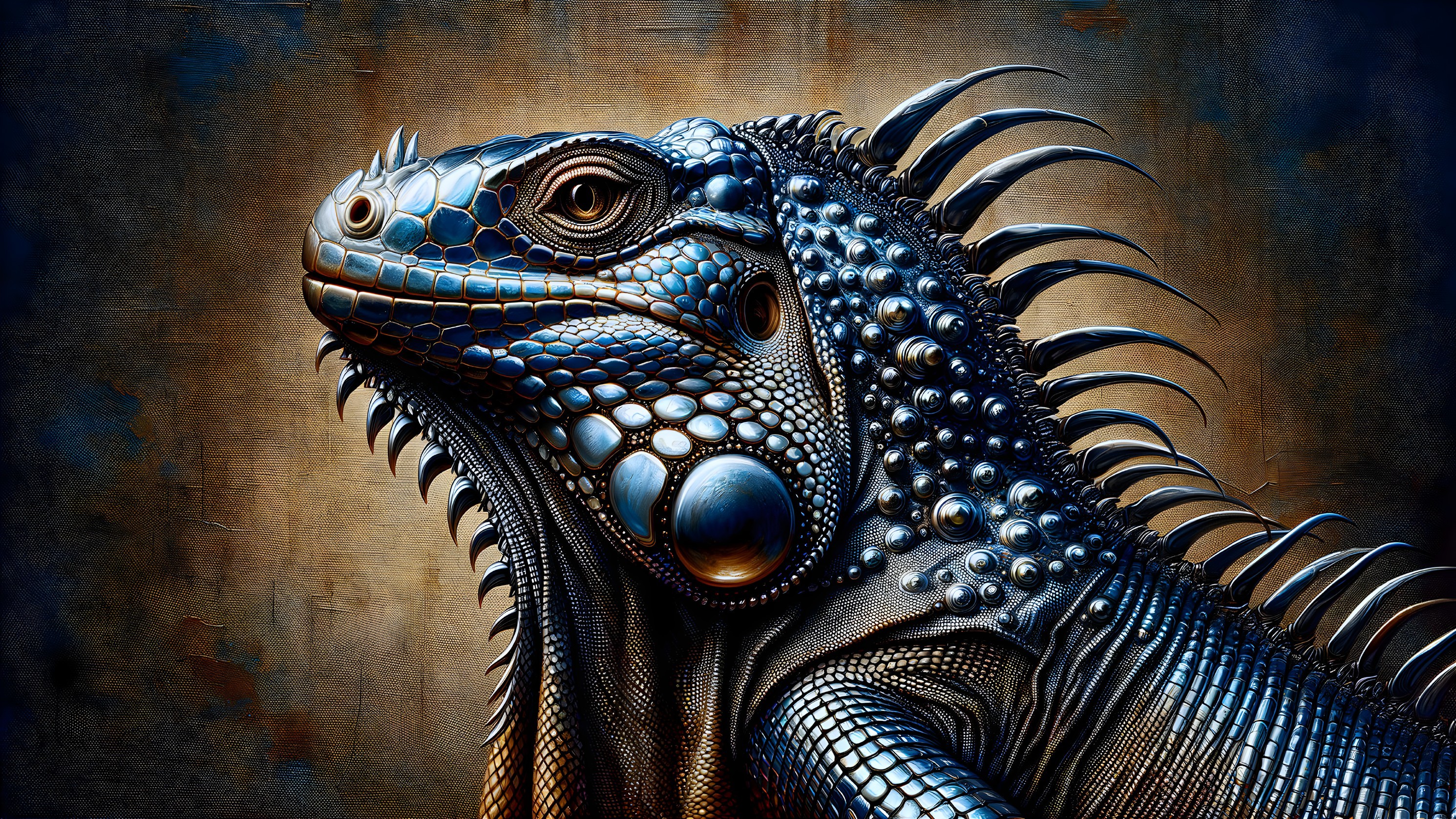 Detailed Metallic Iguana with Intricate Textures