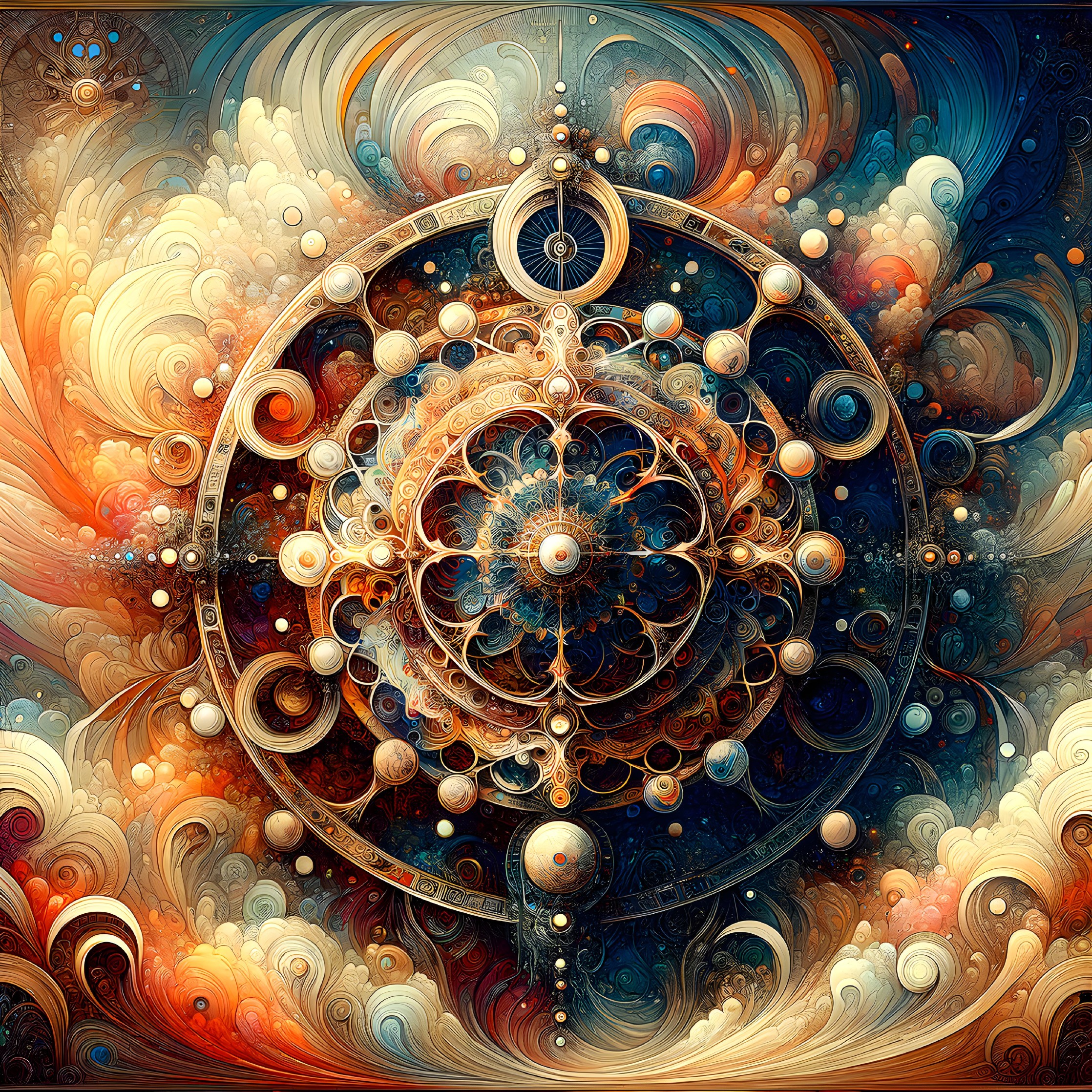 Intricate Abstract Mandala with Cosmic Patterns and Hues