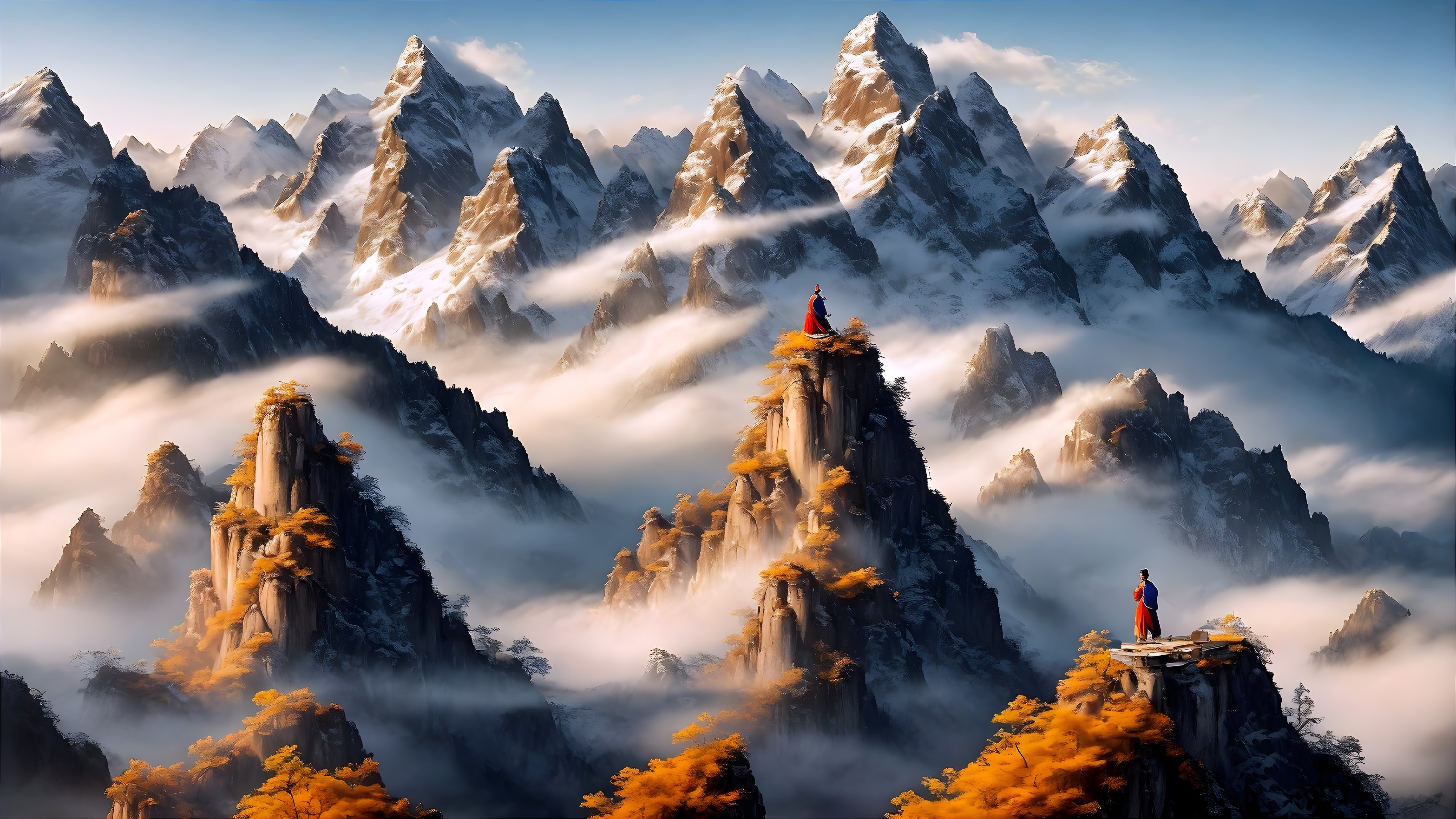 Towering Snow-Capped Mountains and Serene Valley View