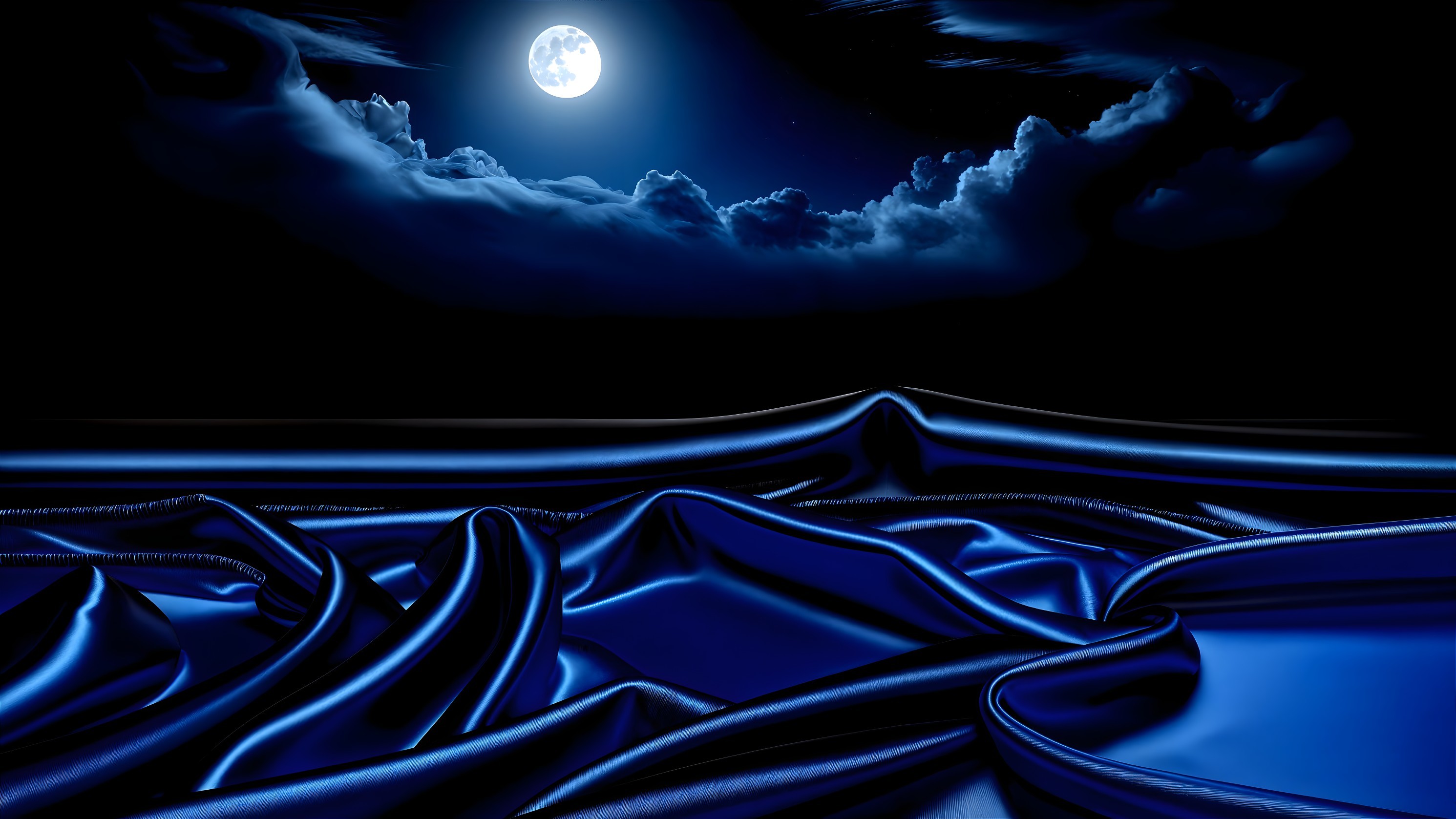 Luminous Full Moon Over Tranquil Waves at Night