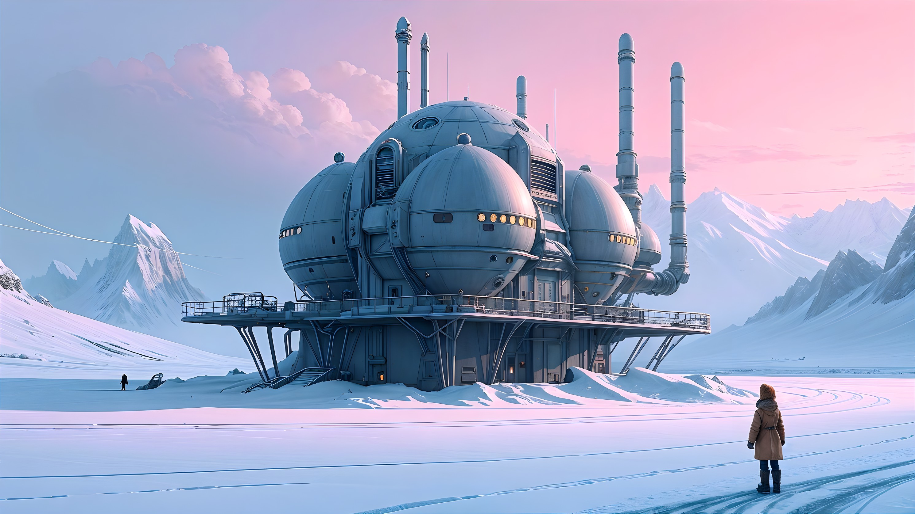 Futuristic Research Facility in Snowy Landscape