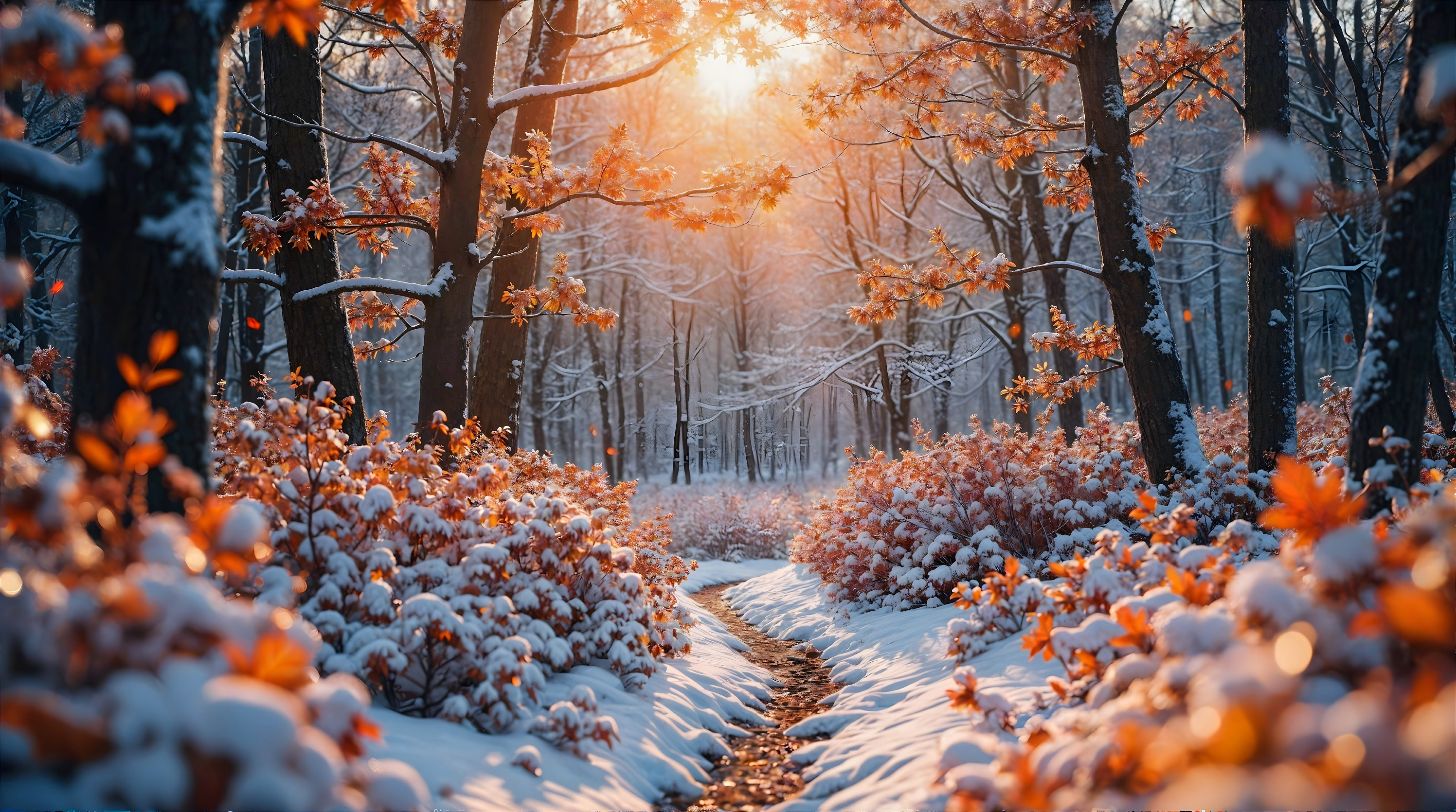 Winter Landscape with Snow-Covered Forest Path