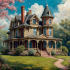 Vibrant Landscape with Stream and Snowy Mountains