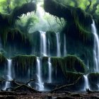 Lush Landscape with Cascading Waterfalls and Greenery