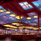 Dimly Lit Courtyard with Futuristic Buildings and Moon