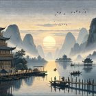 Vintage village night scene with cobblestone streets and bright full moon