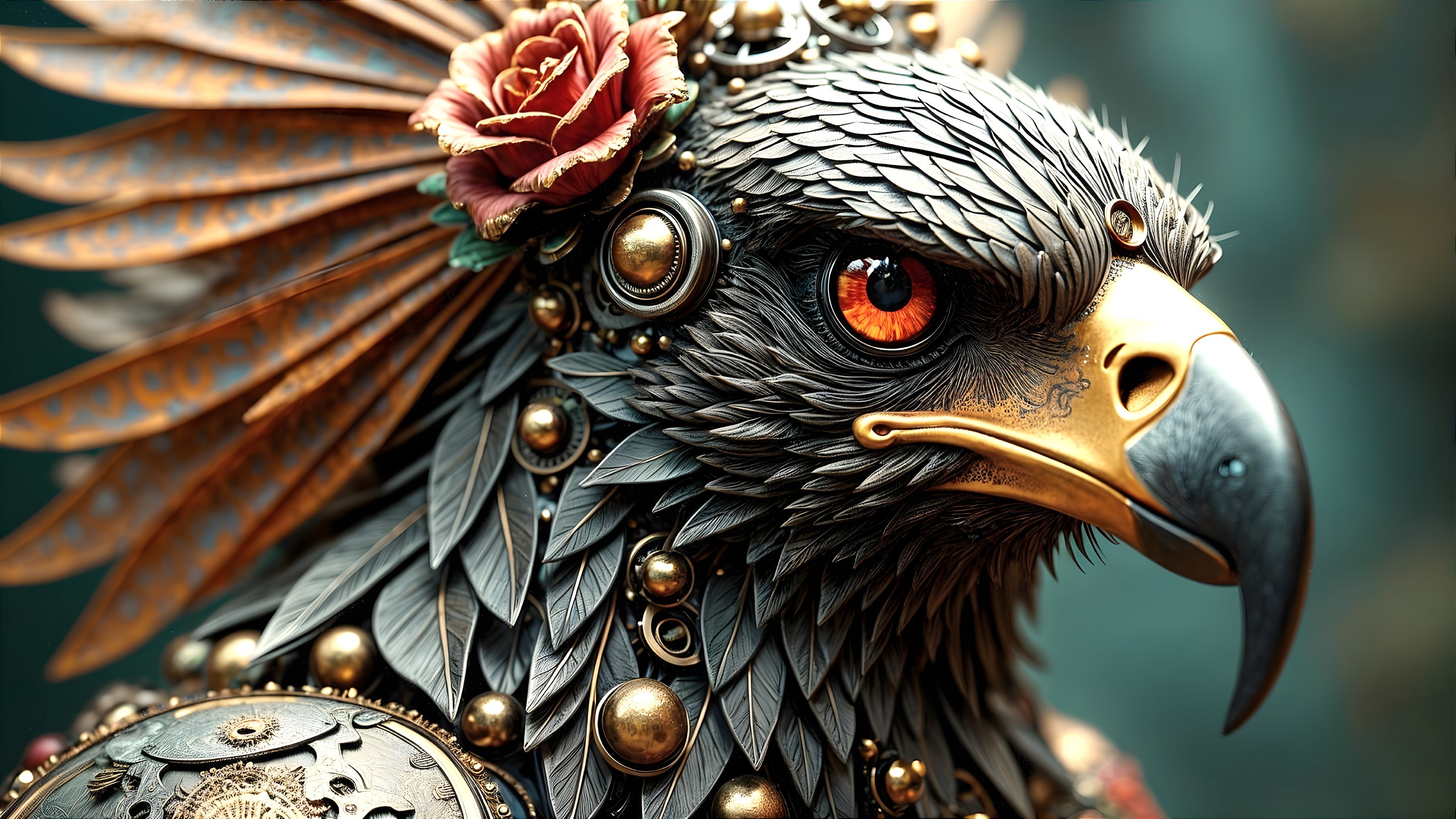 Ornate Eagle Sculpture with Metallic Feathers and Details