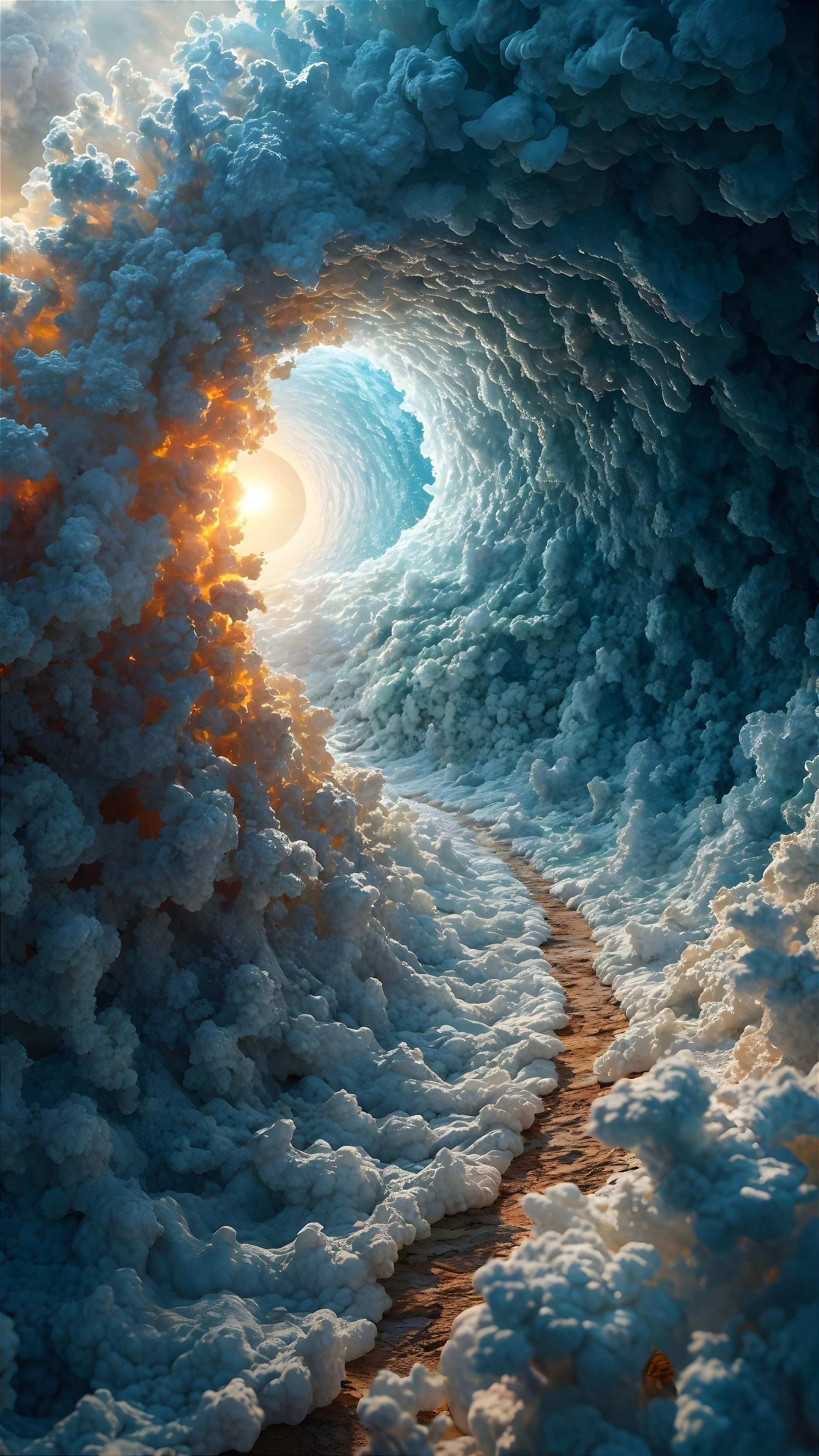 Surreal Wave Scene with Clouds and Vibrant Colors