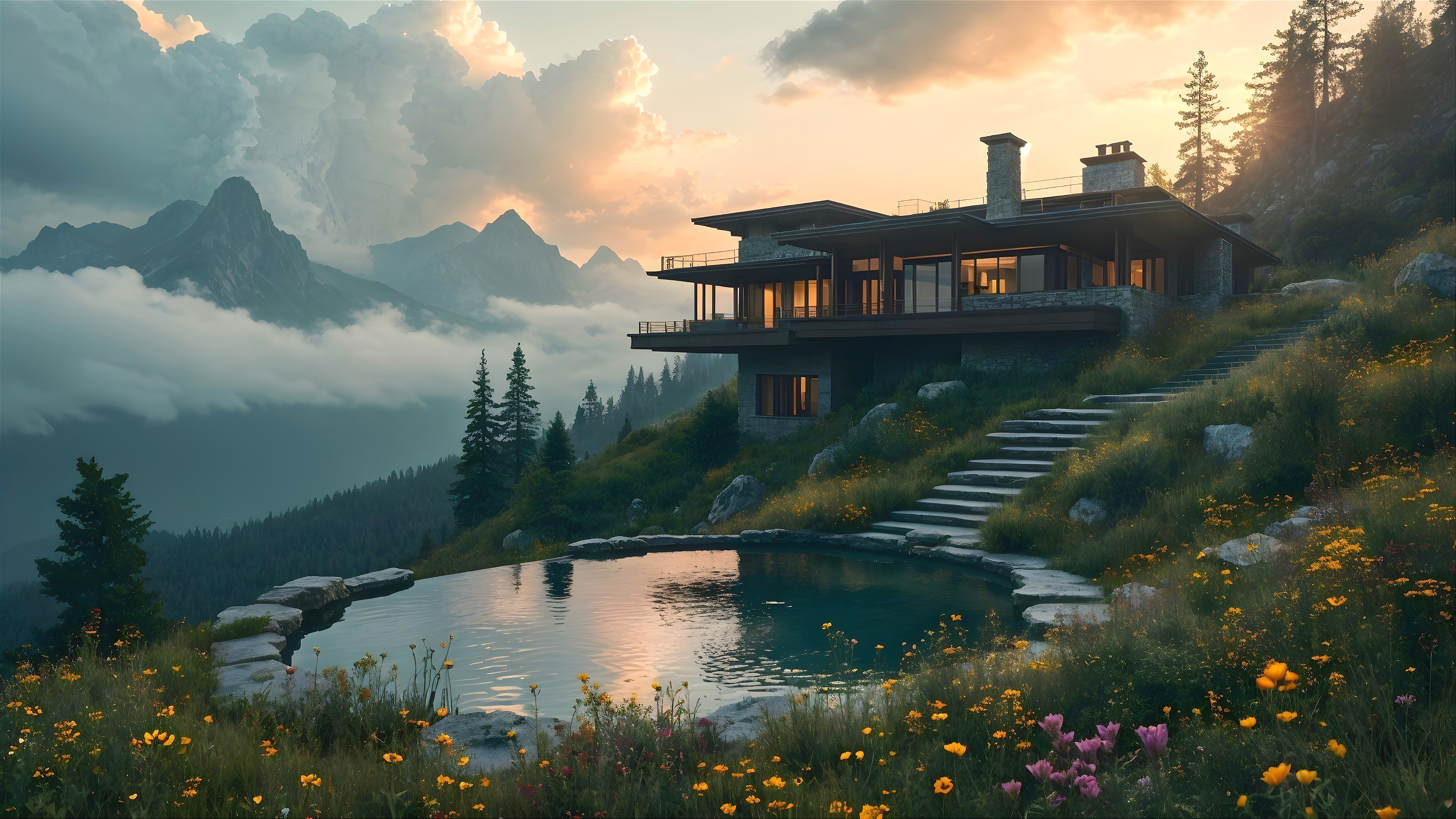 Modern Elegant House Surrounded by Nature's Beauty