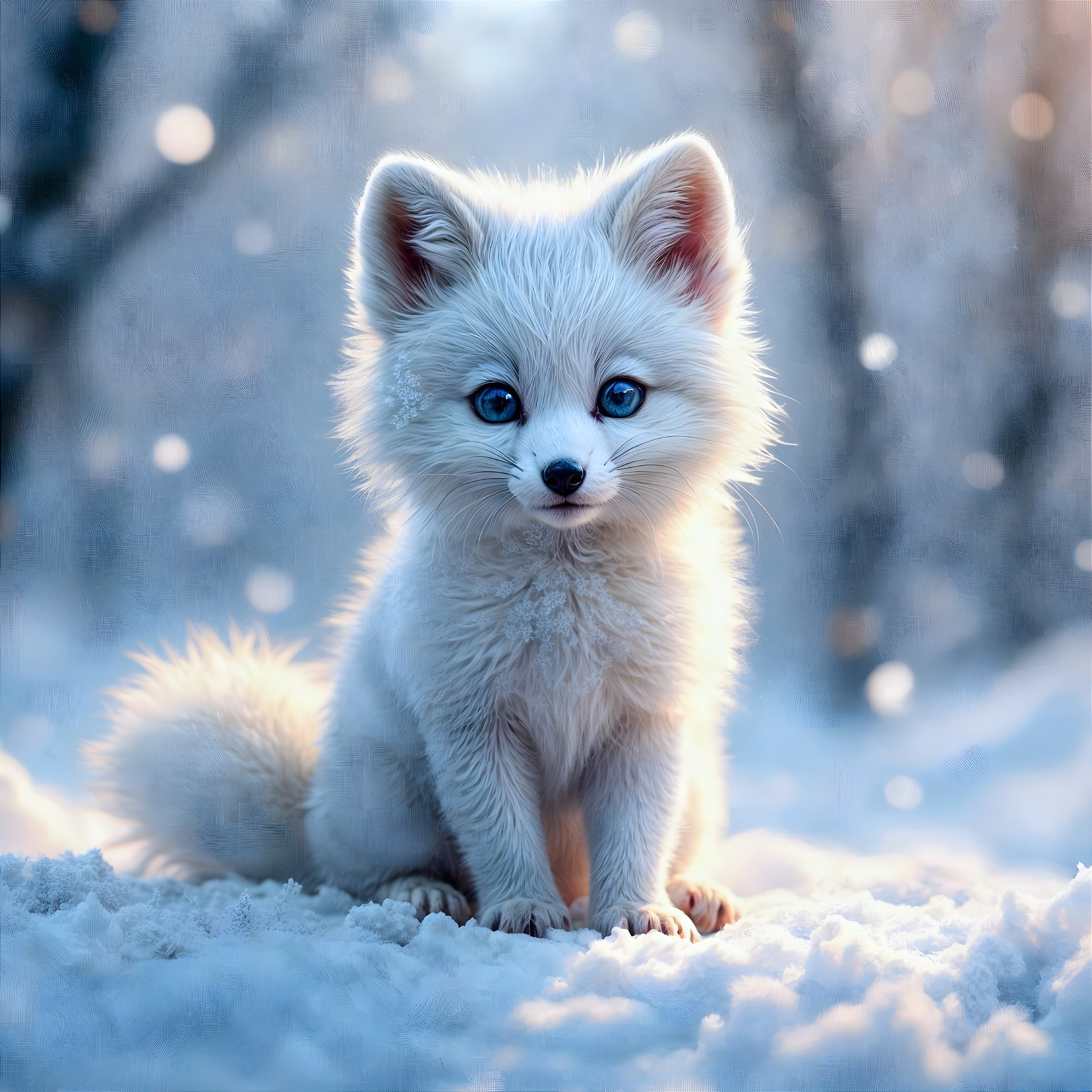 Fluffy White Puppy in a Snowy Winter Landscape