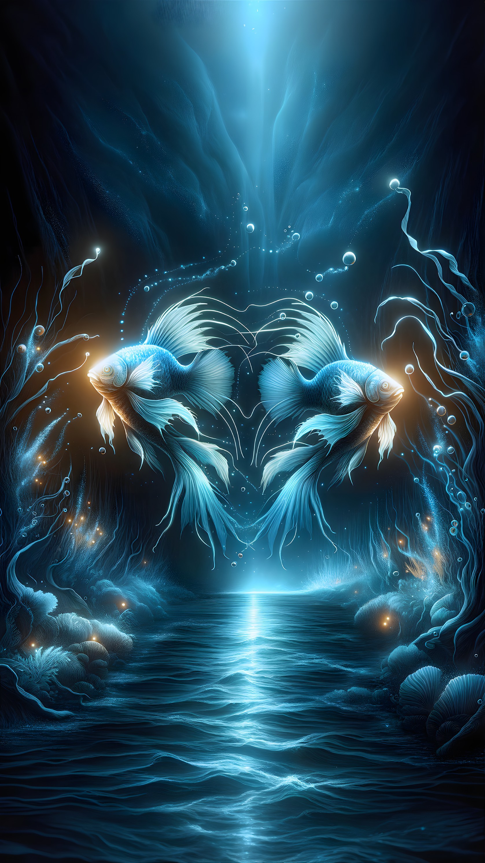 Luminous Goldfish in Mystical Underwater Scene