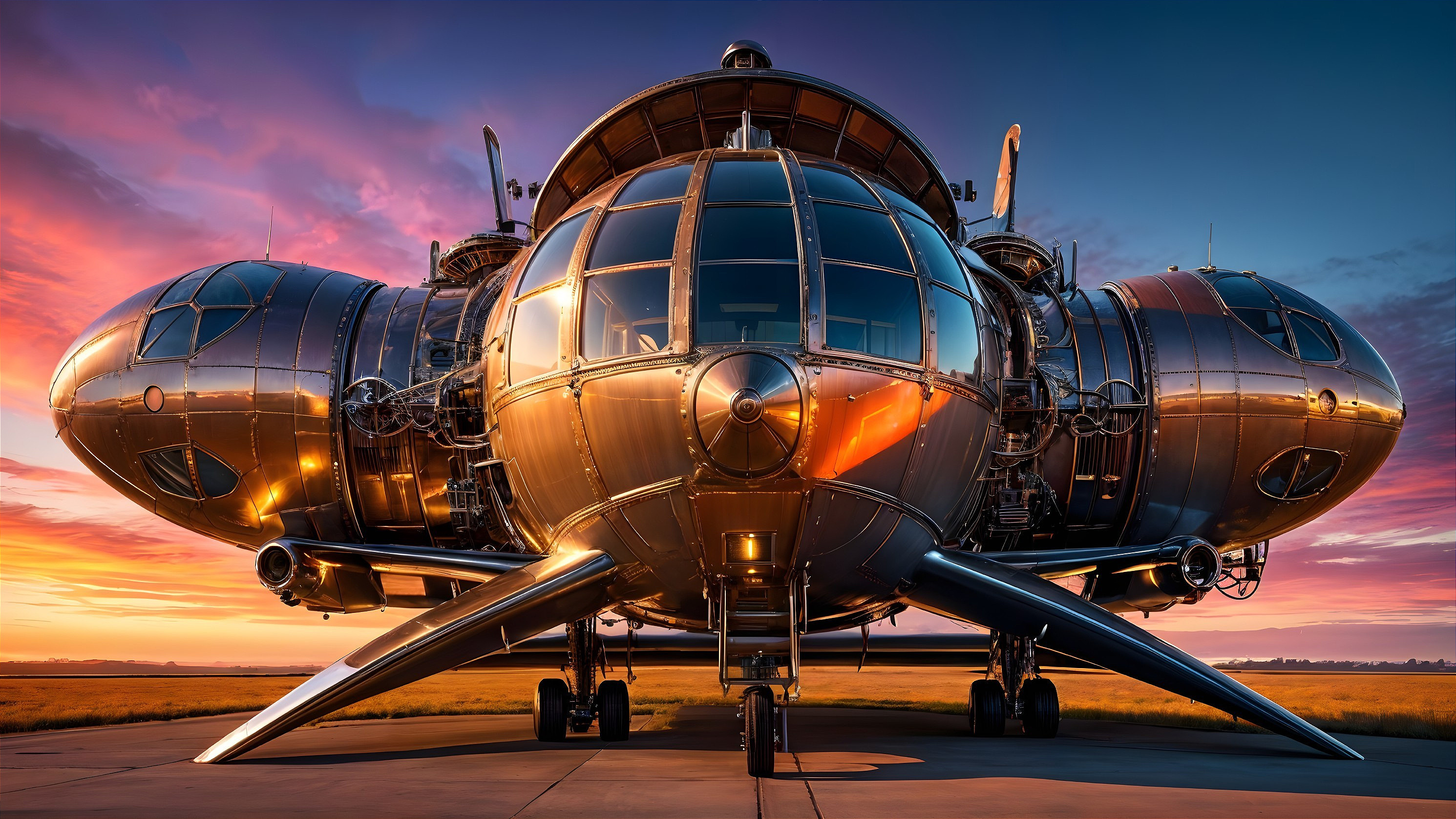 Futuristic Sleek Aircraft on Runway at Sunset