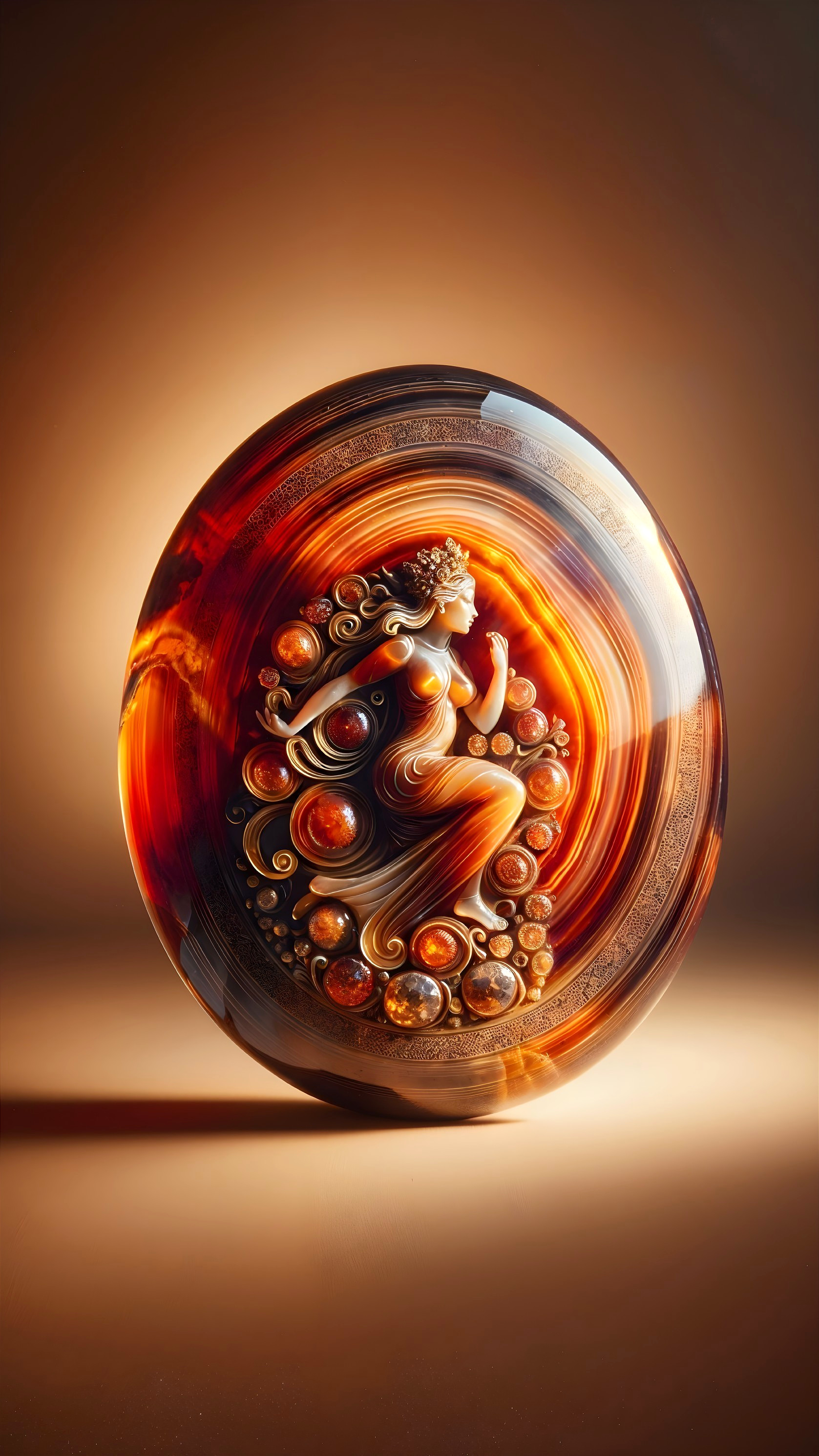 Translucent Amber Oval Sculpture of a Woman