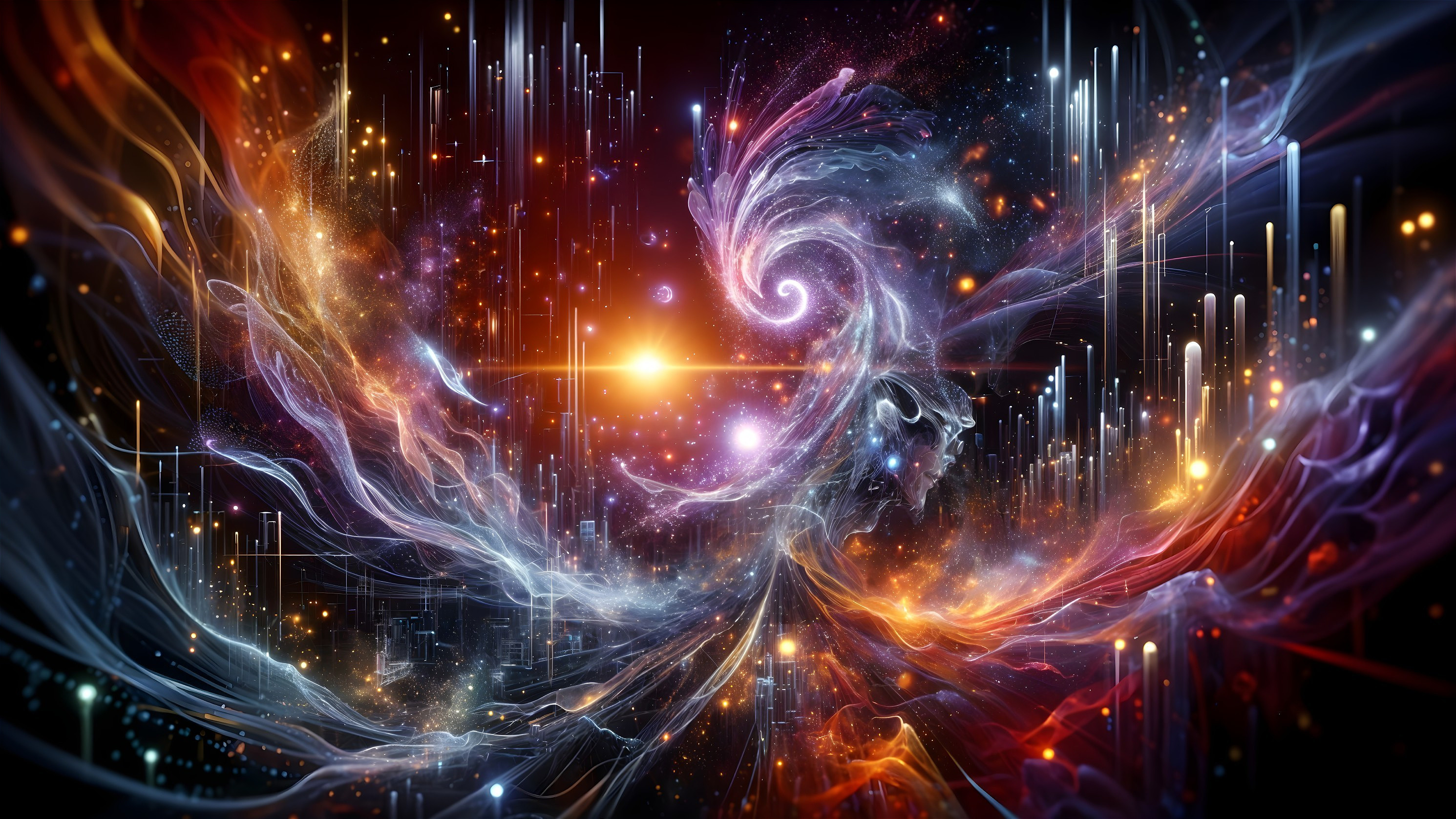 Vibrant Cosmic Scene with Swirling Colors and Stars