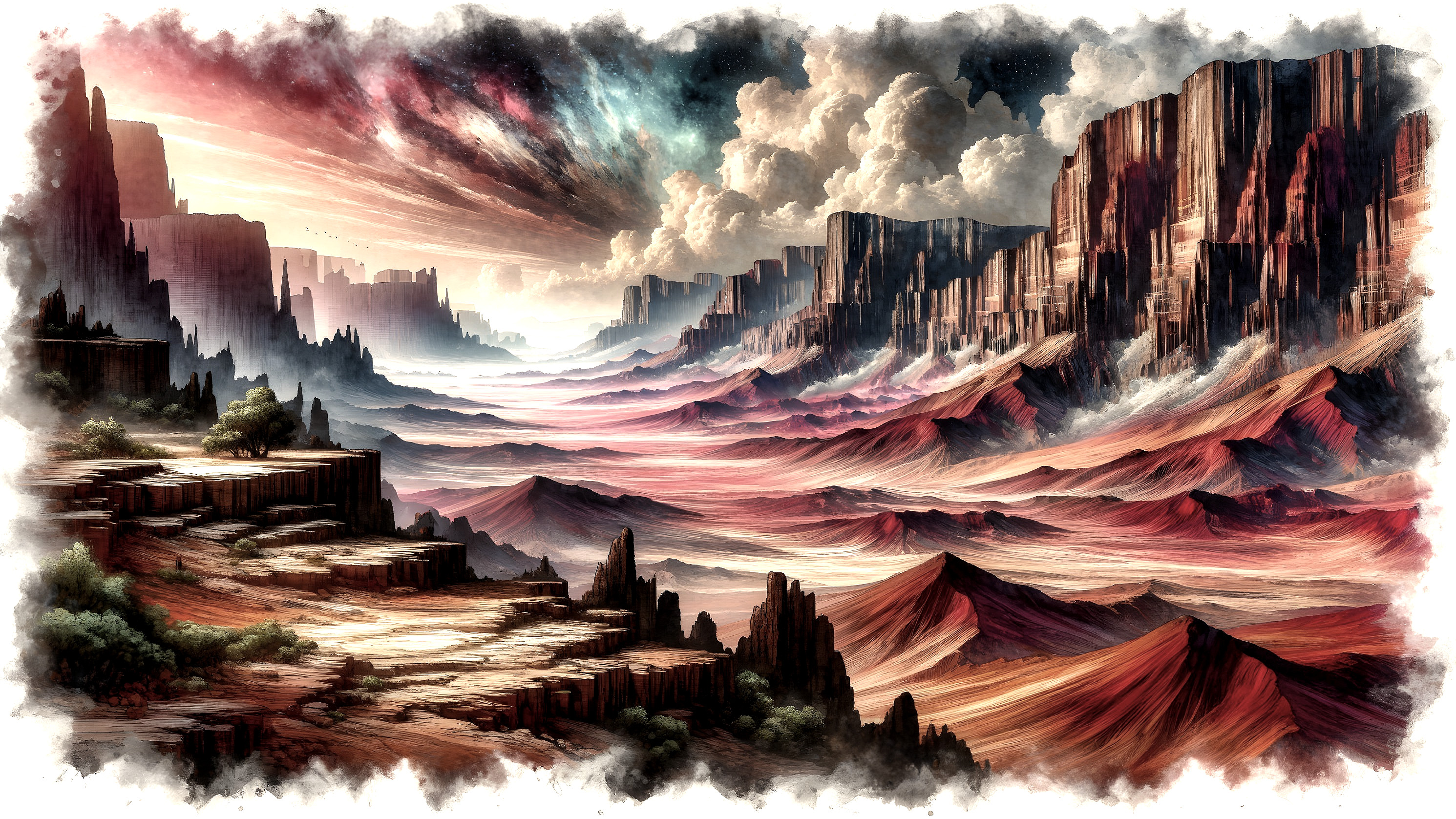 Vast Canyon Landscape with Warm Hues and Dramatic Cliffs