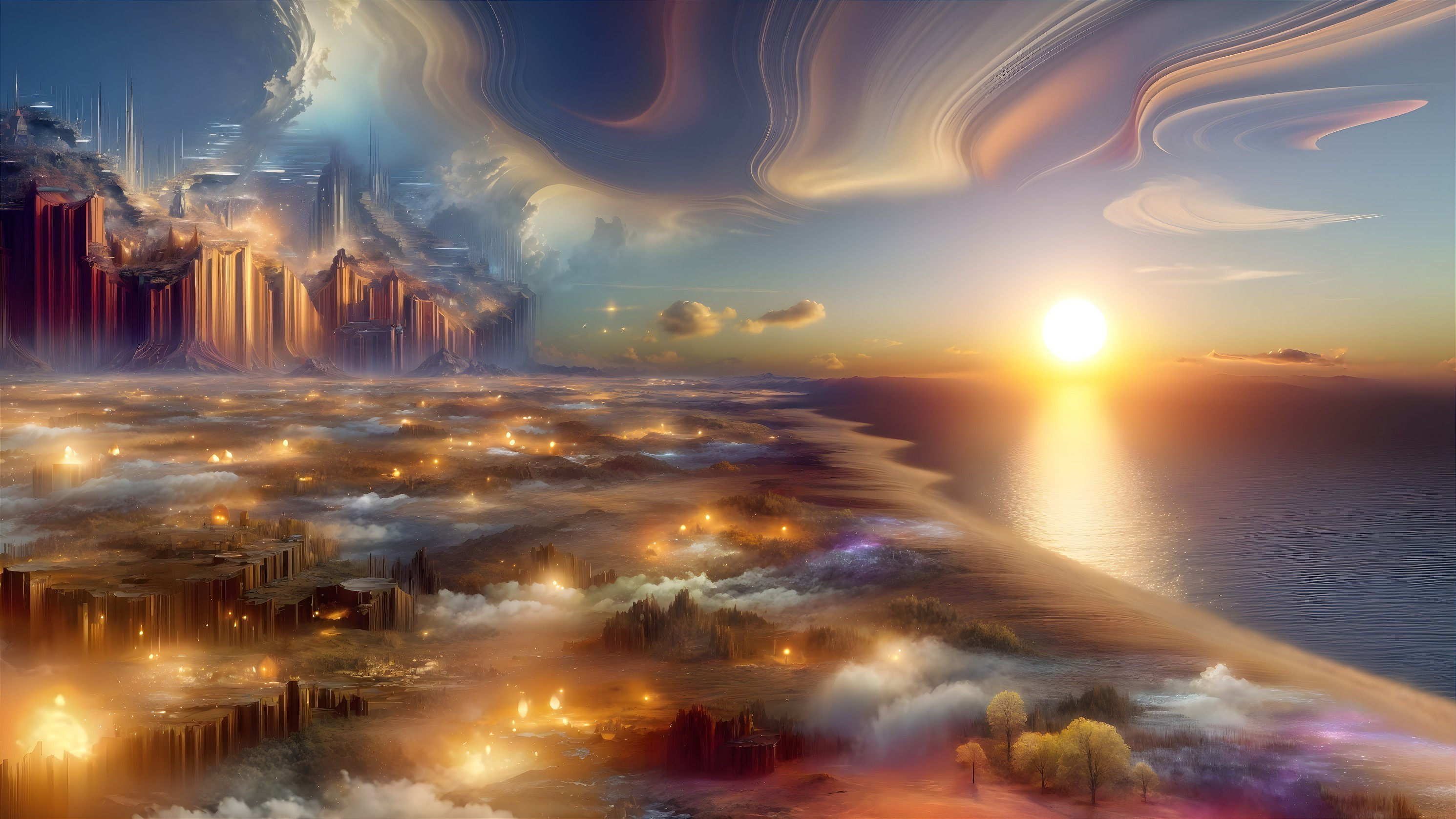 Surreal Landscape with Vibrant Colors and Ethereal Forms