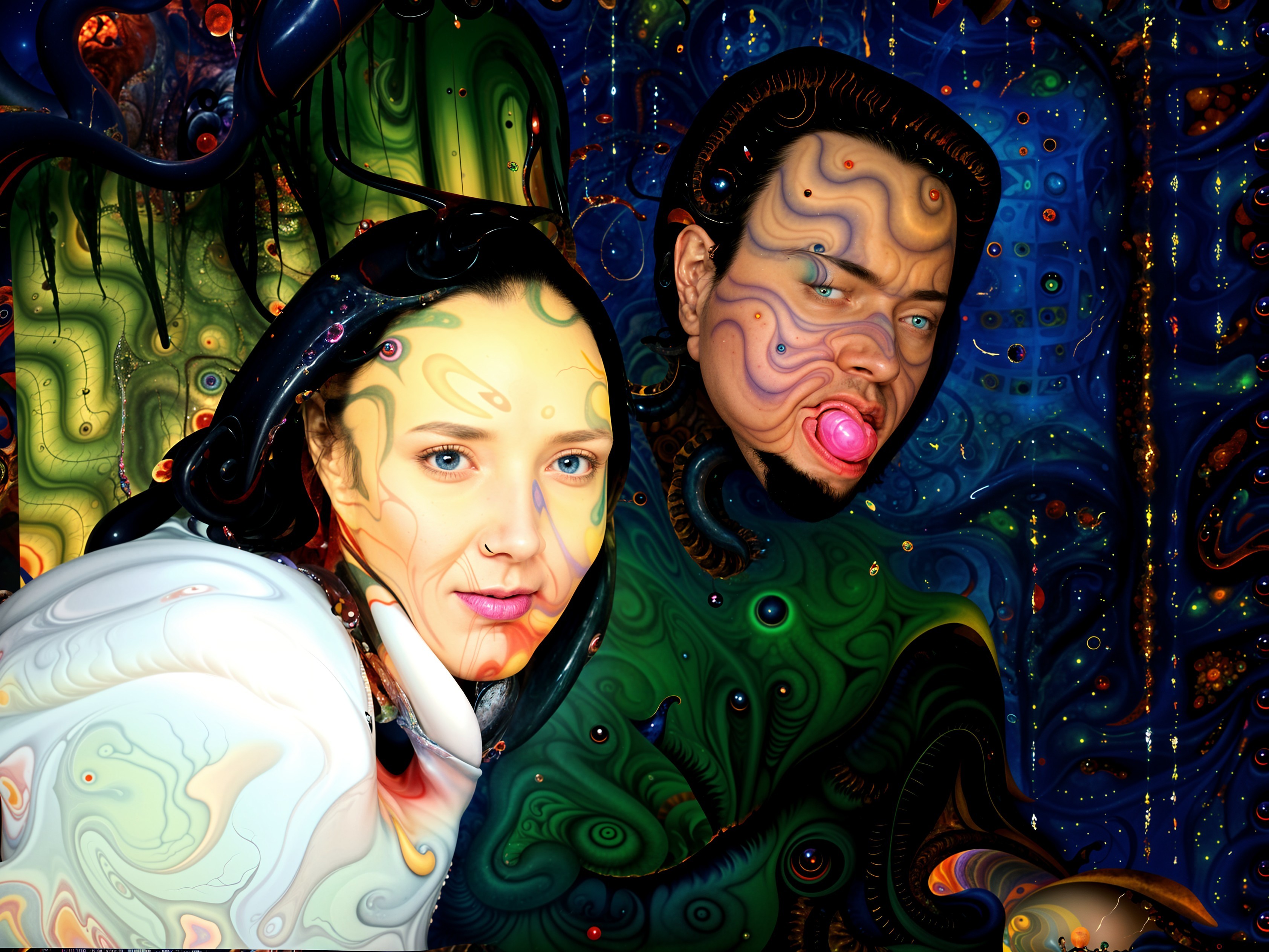 Abstract Representation of Two Figures in Vibrant Colors
