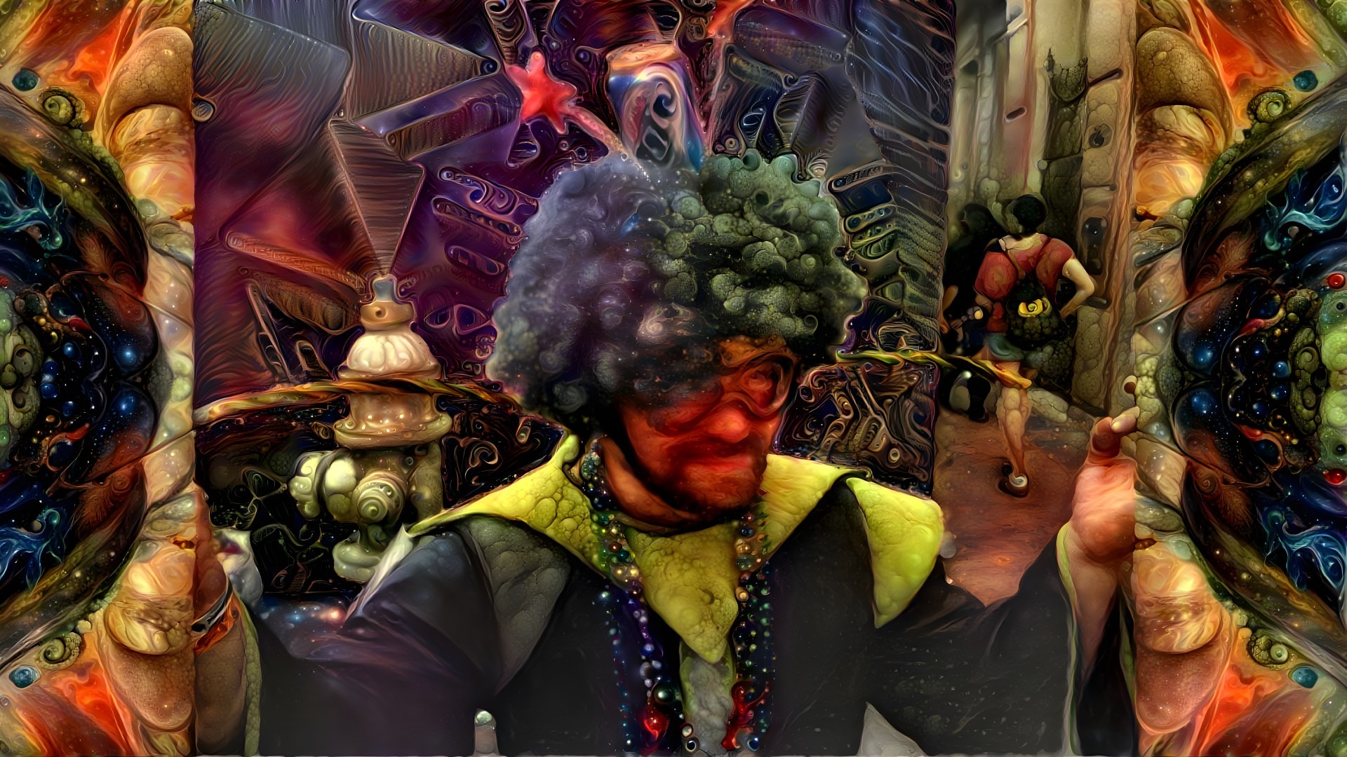 Colorful Scene with Person in Vibrant Attire and Patterns