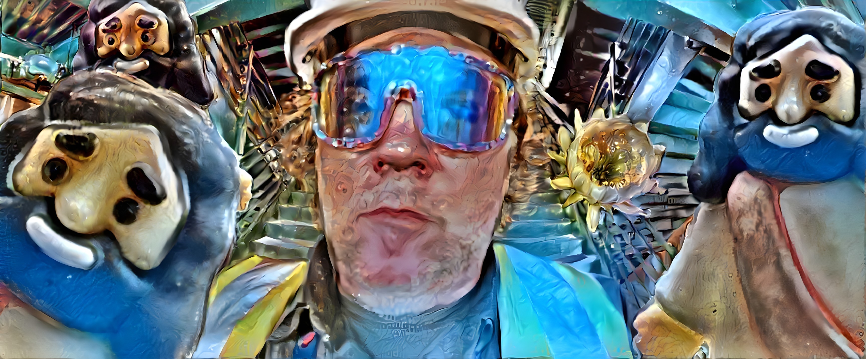 Person in Safety Gear with Colorful Cartoon Figures