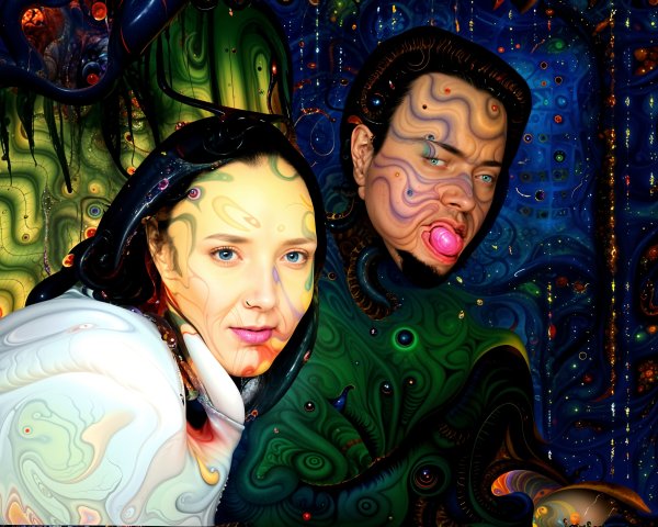 Abstract Representation of Two Figures in Vibrant Colors