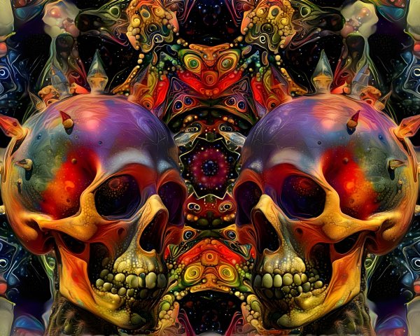 Vividly Colored Skulls with Psychedelic Background