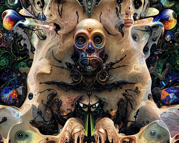 Surreal Composition of Abstract Forms and Skull Design