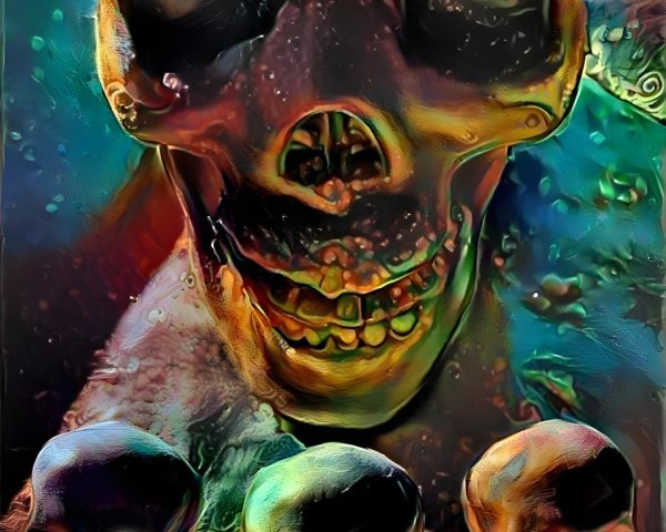 Surreal Skull with Flower and Colorful Background