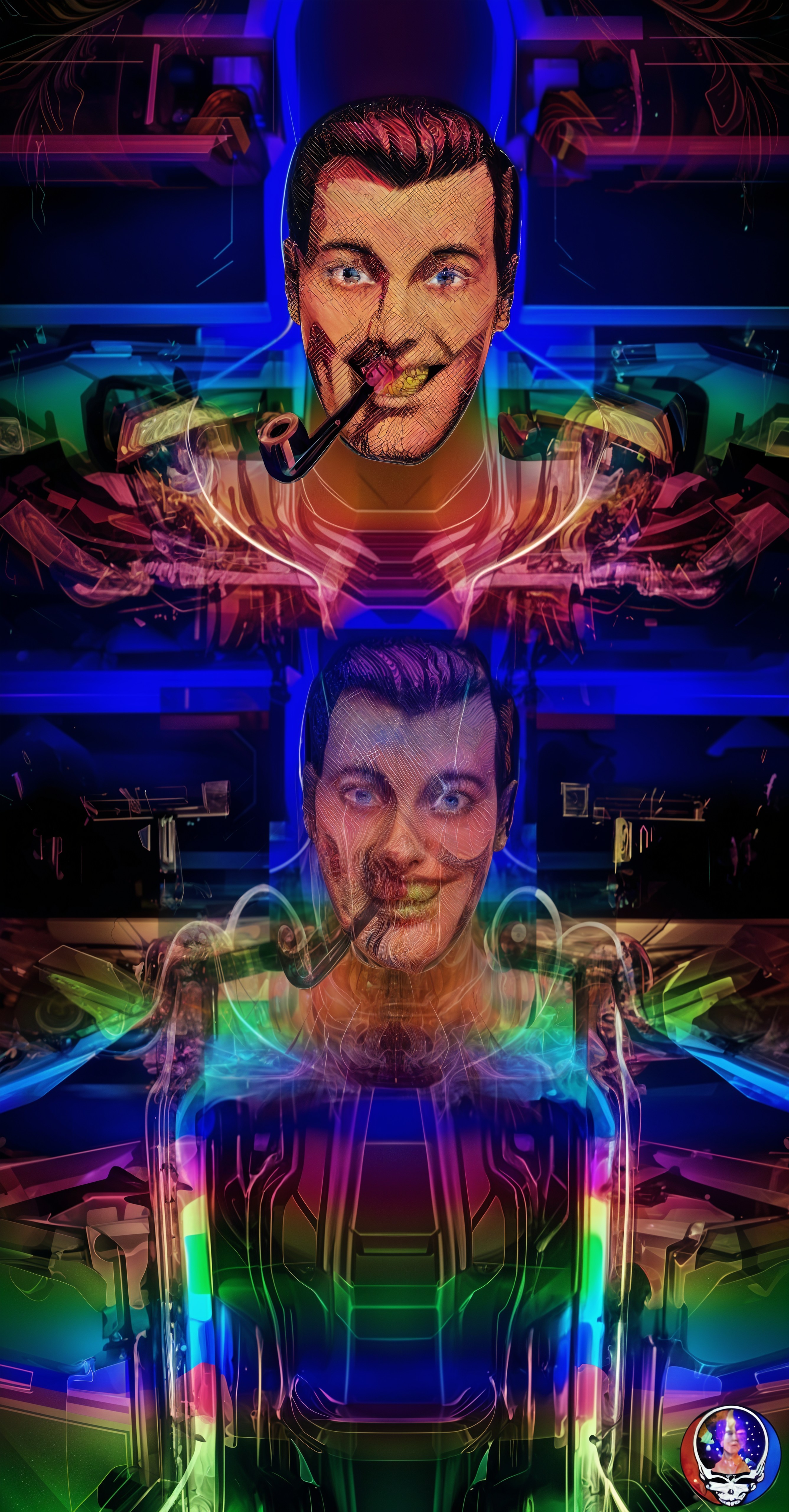 Stylized Faces in Retro-Futuristic Neon Art