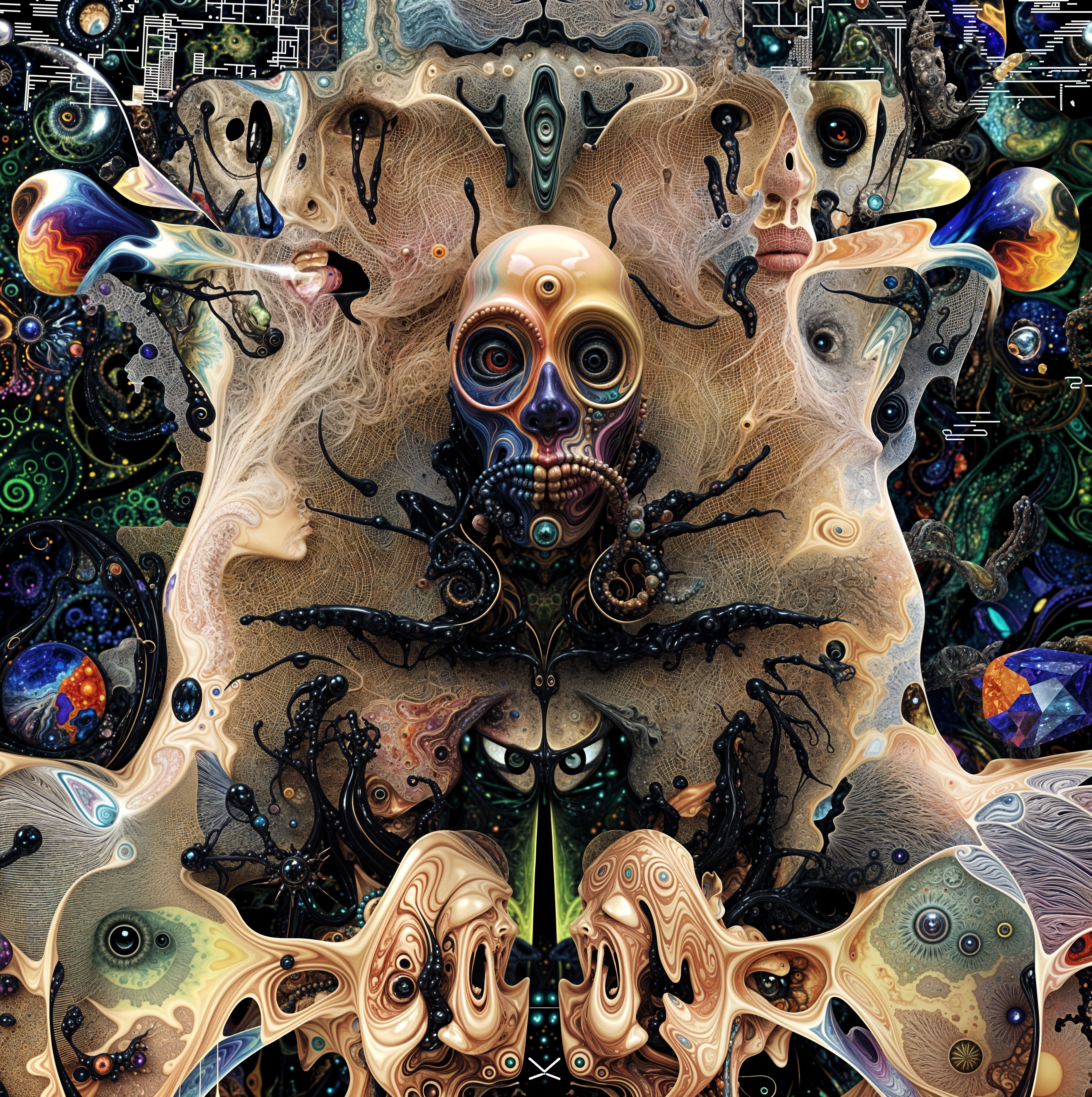 Surreal Composition of Abstract Forms and Skull Design
