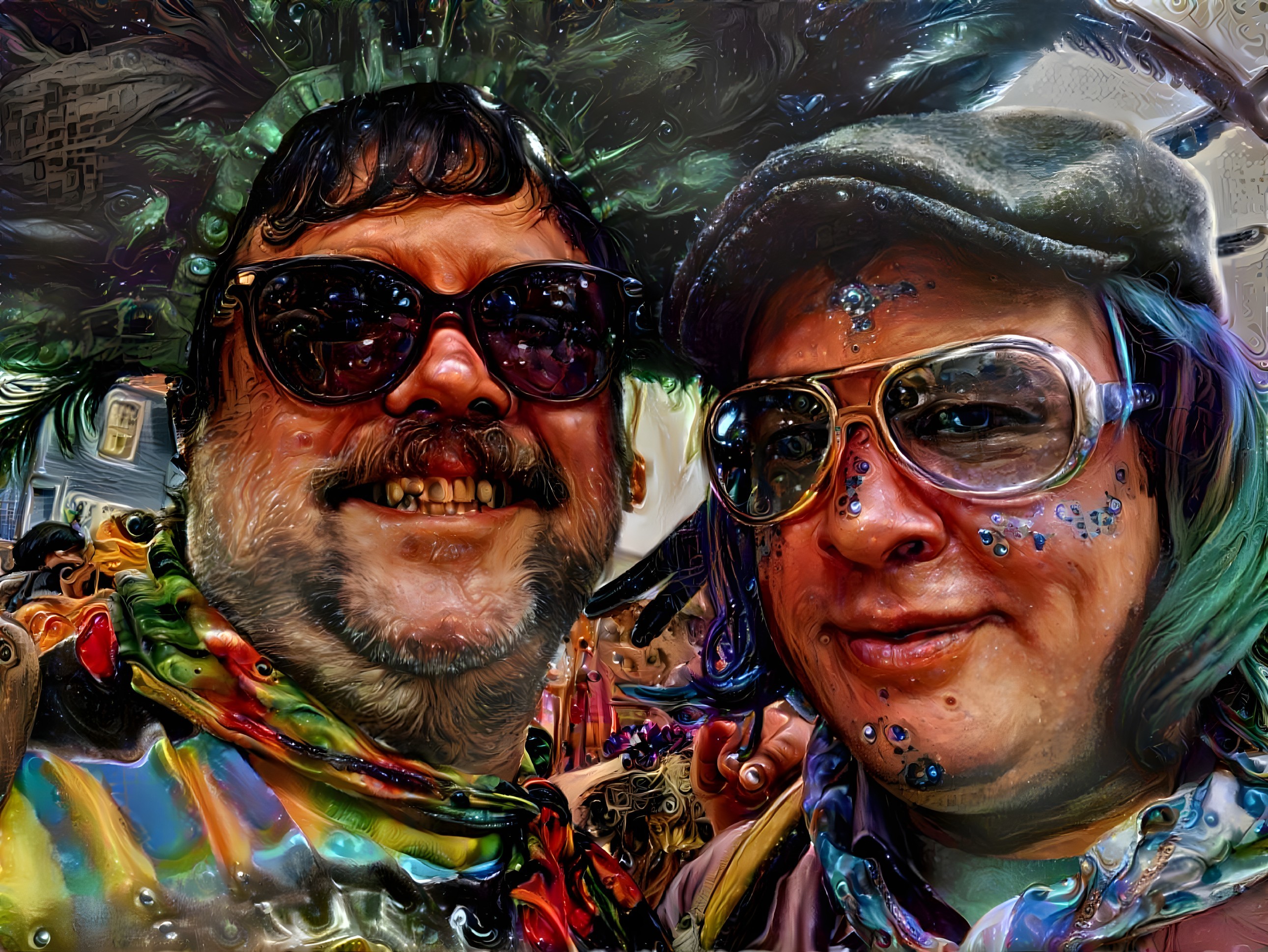 Cheerful Selfie with Colorful Outfits and Sunglasses