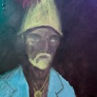 Abstract Colorful Portrait with Unique Hat and Cosmic Background