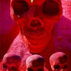 Surreal Composition of Skulls with Lotus and Cosmic Background