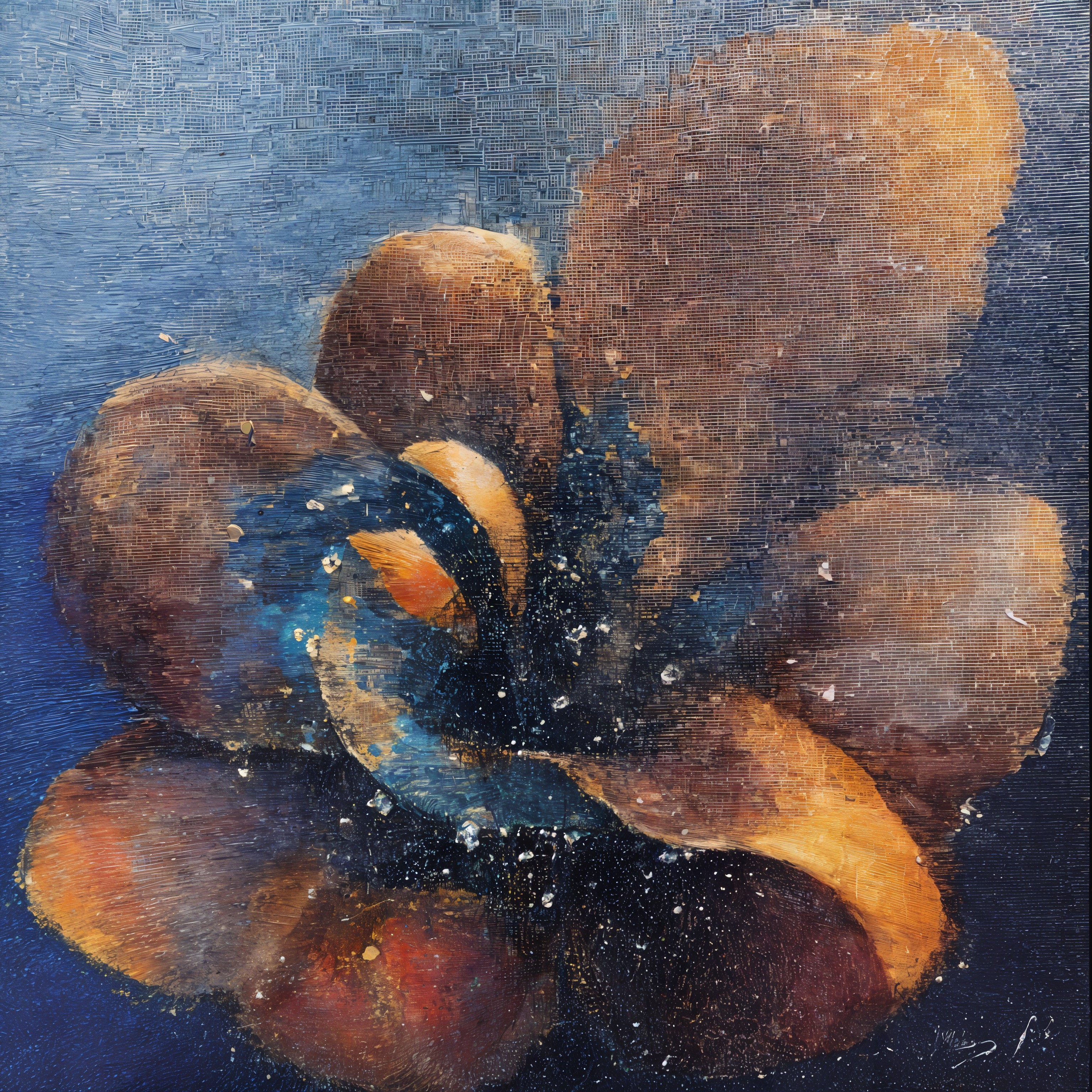 Textured Flower in Warm Orange and Blue Hues