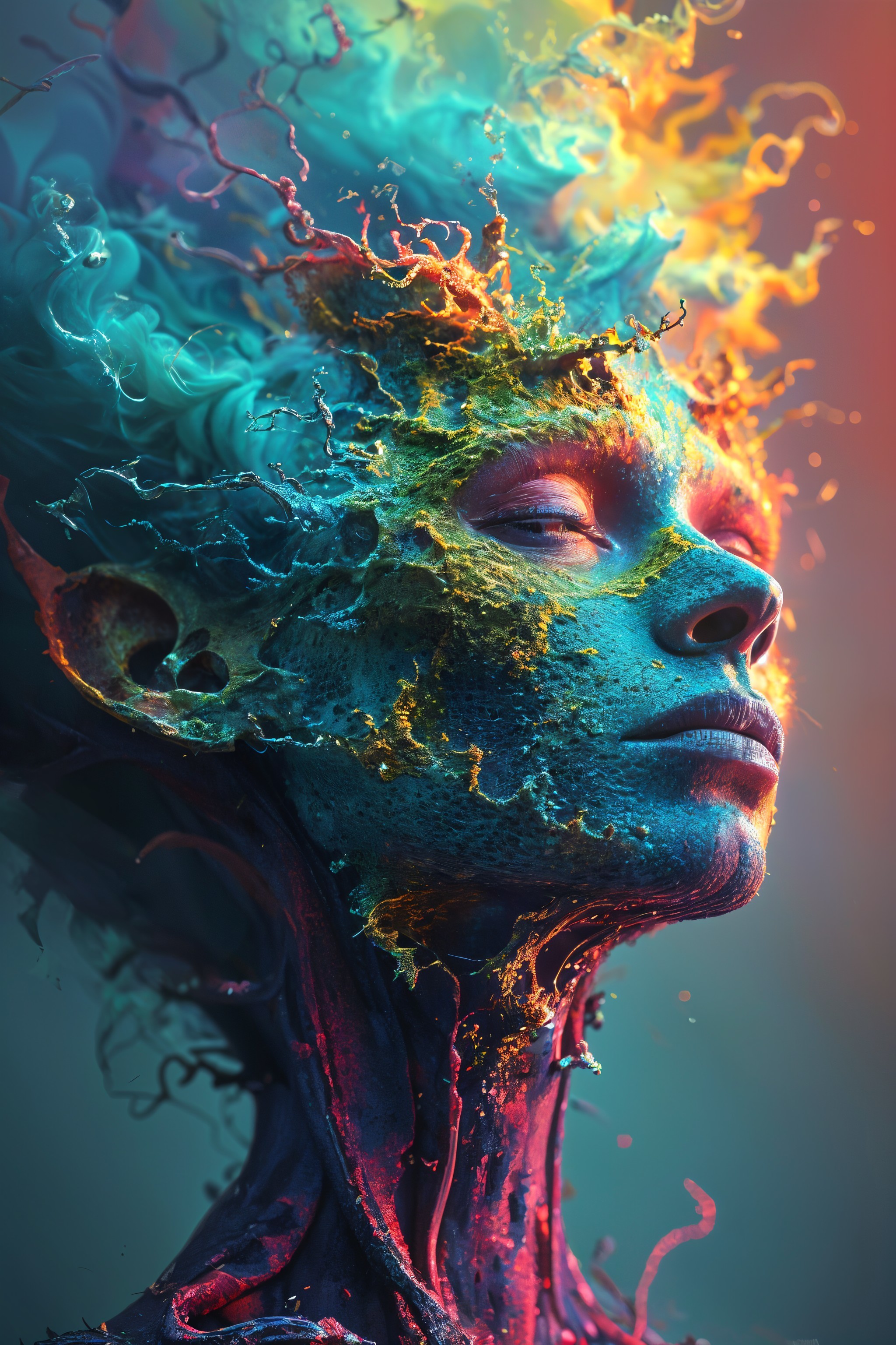 Surreal Colorful Fusion of Human Face and Nature