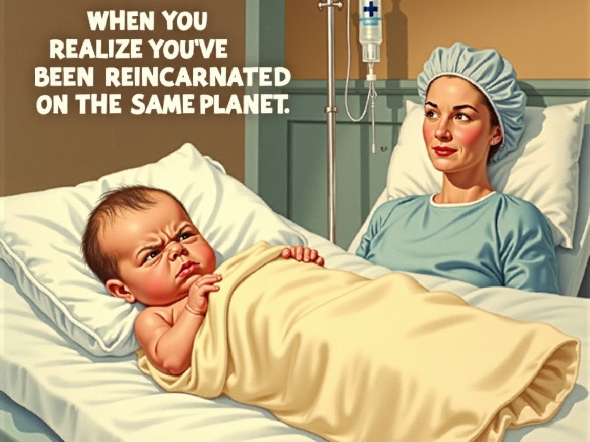 Hospital Scene with Baby and Nurse in Crib