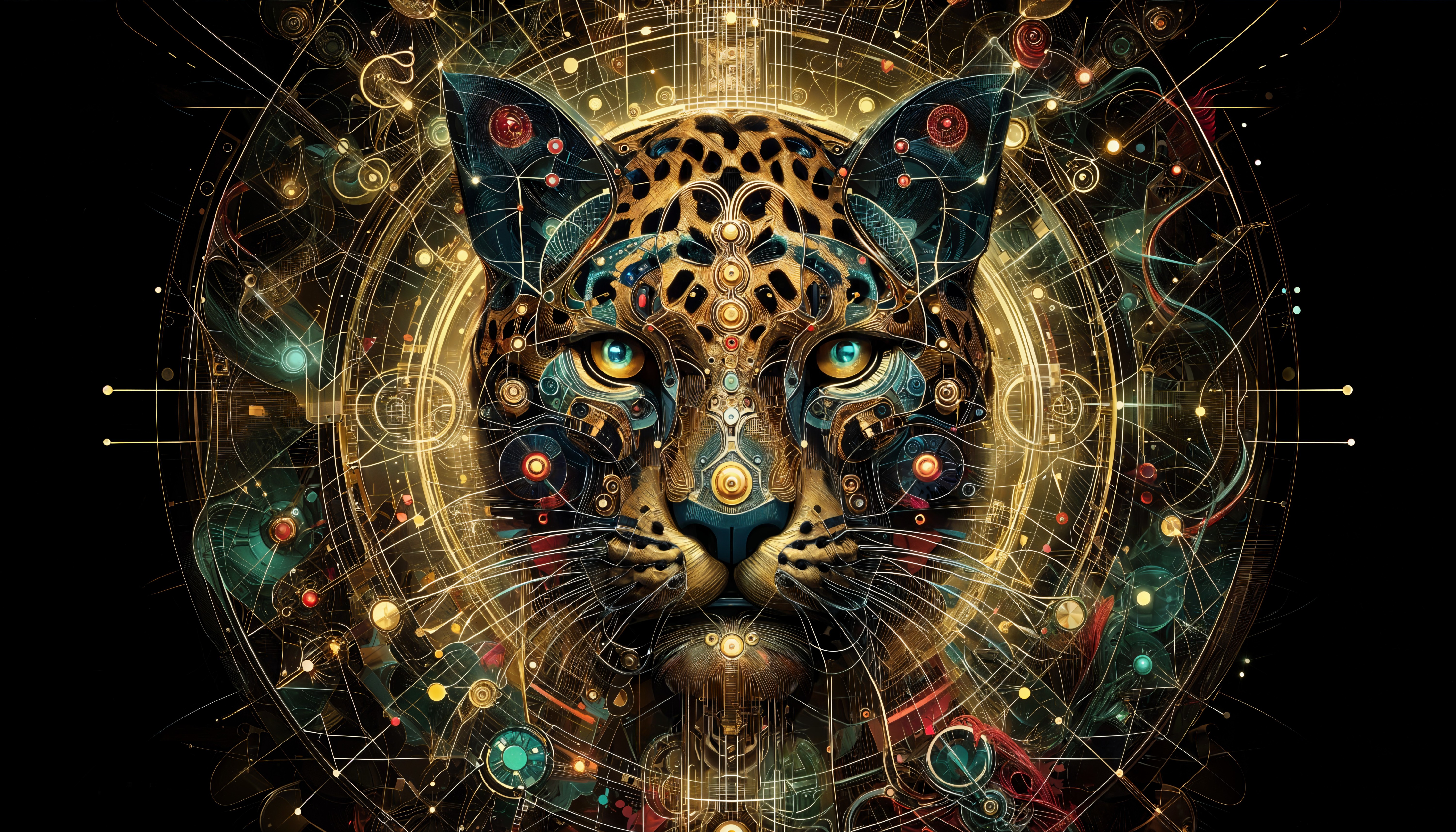 Stylized Leopard with Geometric Patterns and Colors