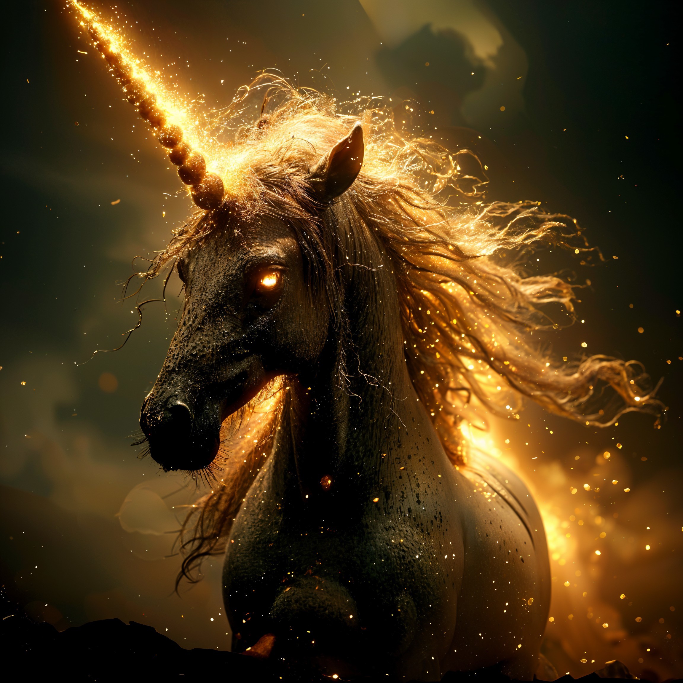 Majestic unicorn in a mystical, glowing landscape