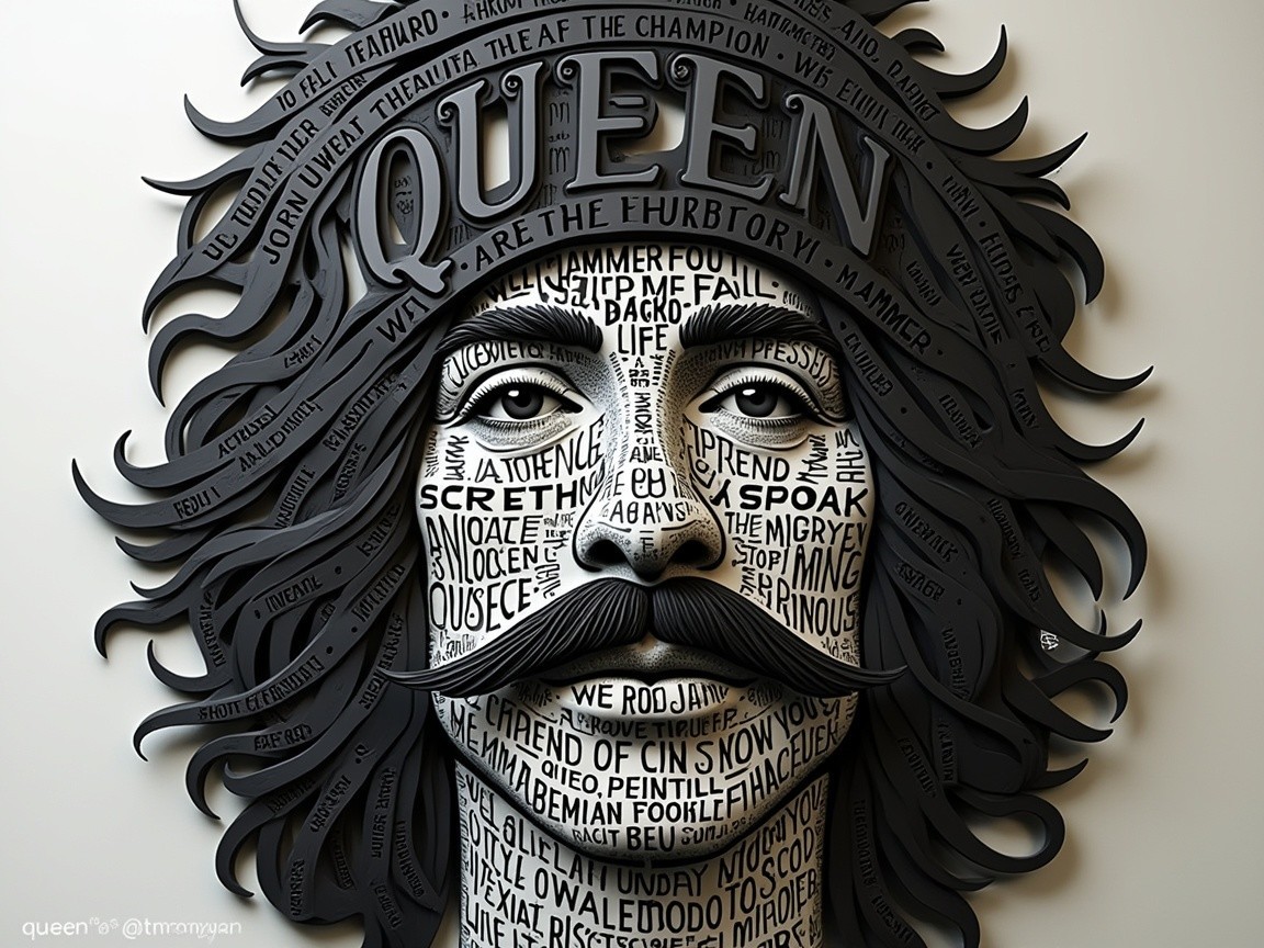 Stylized Word Portrait of a Figure with Mustache