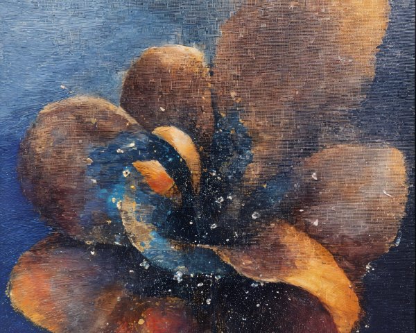 Textured Flower in Warm Orange and Blue Hues
