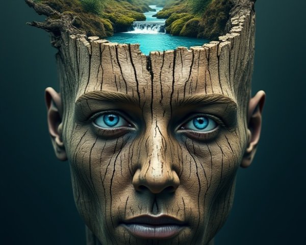 Surreal Humanoid Figure Merging Nature and Humanity