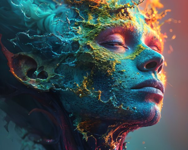Surreal Colorful Fusion of Human Face and Nature