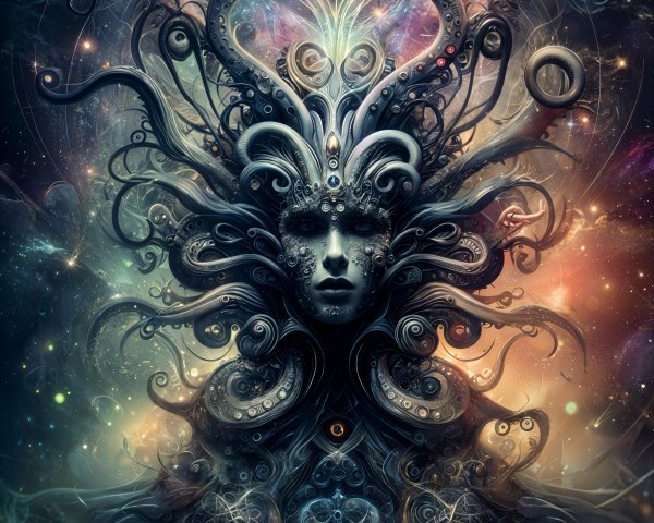 Surreal Cosmic Figure with Abstract Patterns and Colors