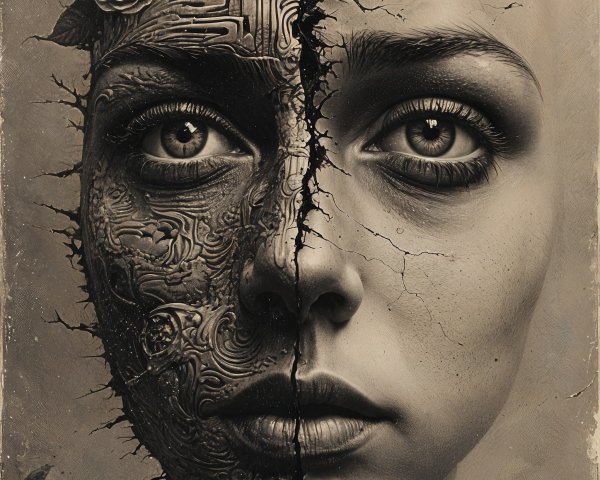 Surreal Portrait of Technology and Humanity Divided