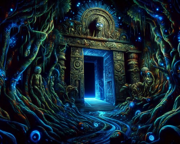 Mystical Doorway in an Otherworldly Forest Setting