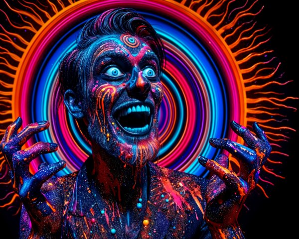 Neon Body Paint Against Colorful Swirling Backdrop