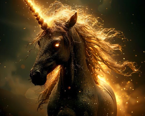 Majestic unicorn in a mystical, glowing landscape