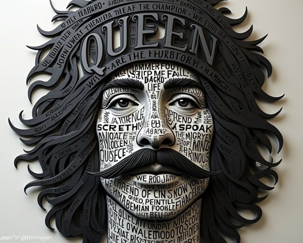 Stylized Word Portrait of a Figure with Mustache