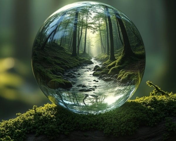 Crystal Ball Reflecting Serene Forest Scene