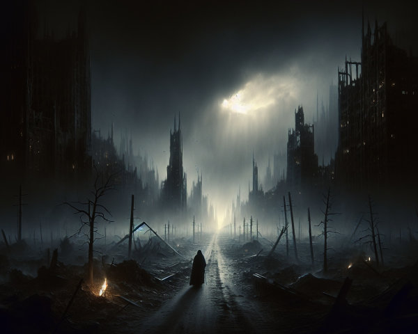 Desolate Post-Apocalyptic Landscape with Gothic Structures