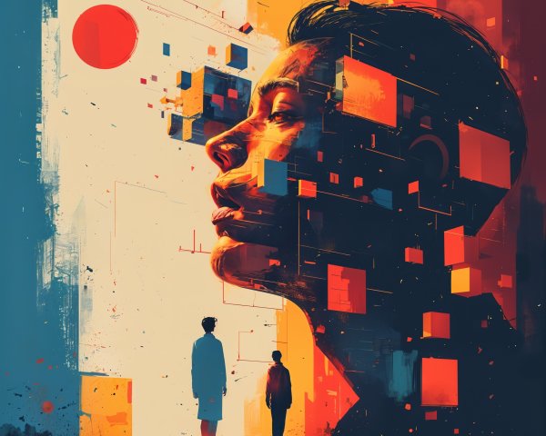 Abstract Human Profile with Geometric Shapes and Silhouettes